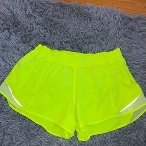 Neon yellow Lululemon shorts 4"
